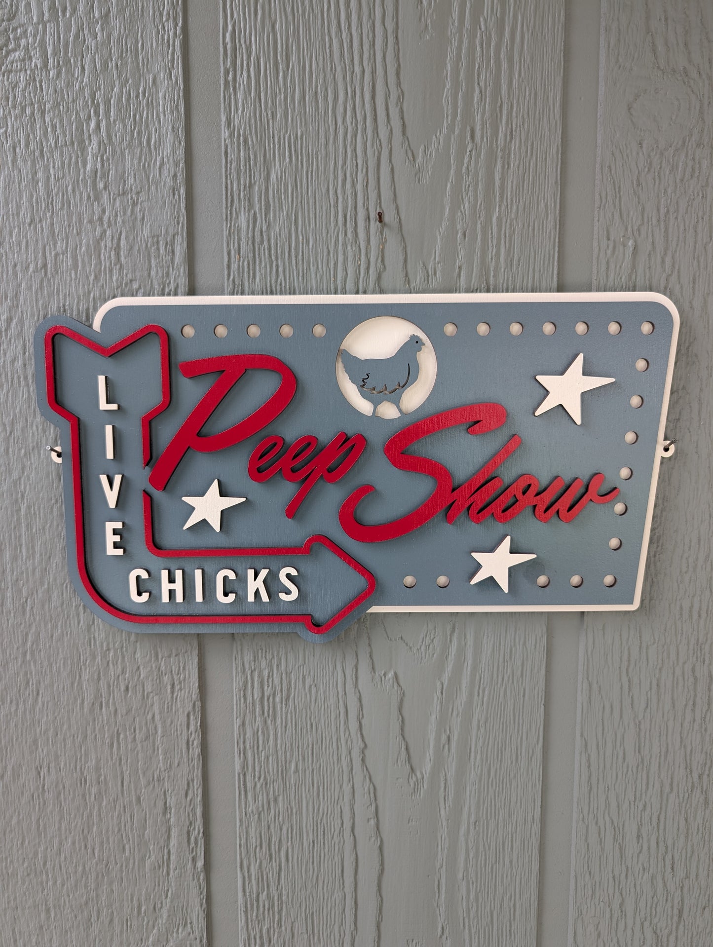 Peep Show - Multi-layer Chicken Coop Sign - Live Chicks!